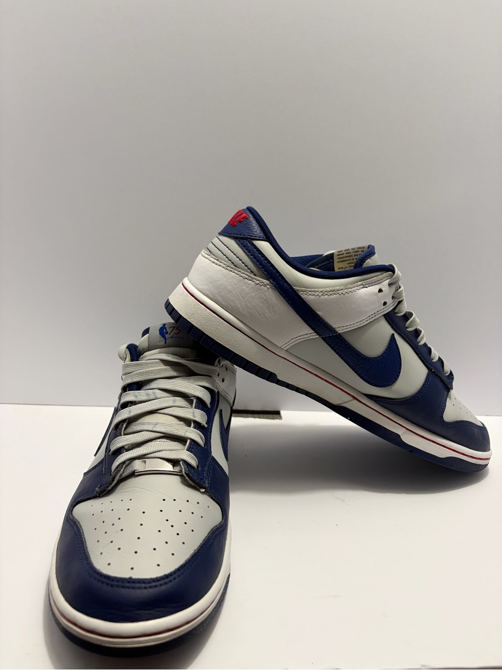 Nike Men’s Nets 75th Anniversary Low-Top Sneakers in White and Navy Blue